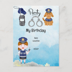 Police Birthday Party Save the date Postcard