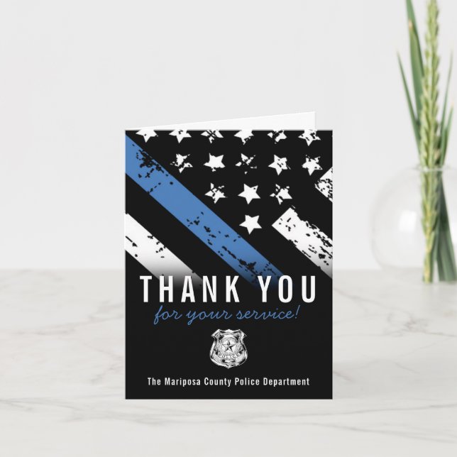 Police Blue Line American Flag First Responder Thank You Card (Front)