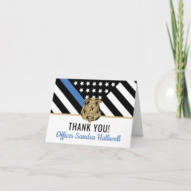 Police Blue Line American Flag First Responder Thank You Card (Front)