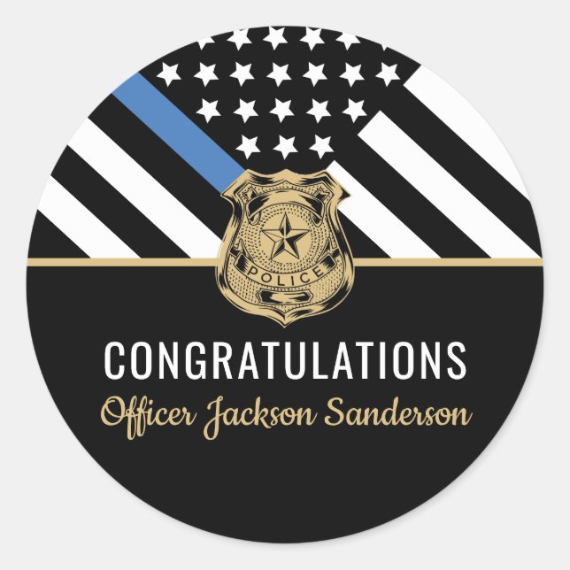Police Blue Line Congratulation Officer Retirement Classic Round Sticker (Front)