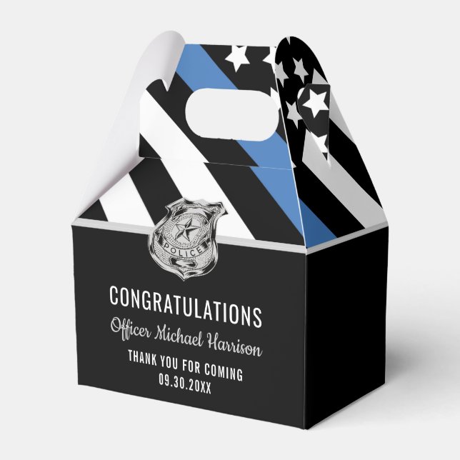 Police Blue Line Flag Congratulations Graduation Favor Box (Front Side)