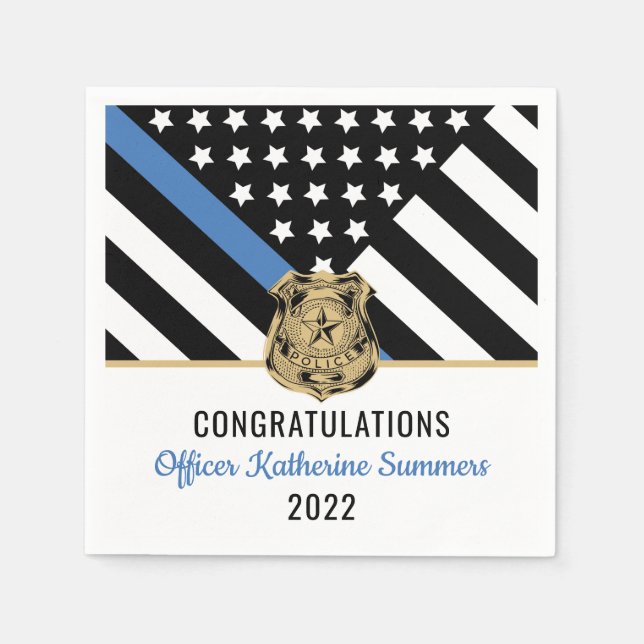 Police Blue Line Flag Congratulations Graduation Napkin (Front)