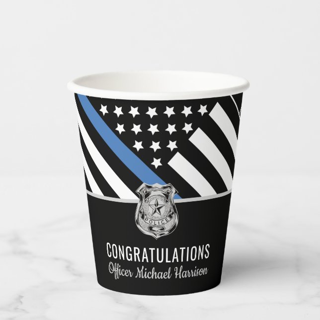Police Blue Line Flag Congratulations Graduation Paper Cups (Front)