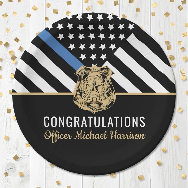 Police Blue Line Flag Congratulations Graduation Paper Plate (Police Blue Line Flag Congratulations Graduation Paper Plates)