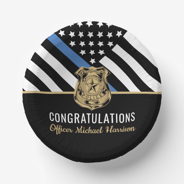 Police Blue Line Flag Congratulations Graduation Paper Plate (Front)