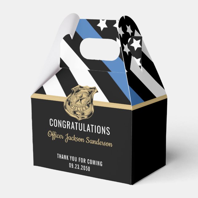Police Blue Line Flag Congratulations Retirement Favor Box (Front Side)