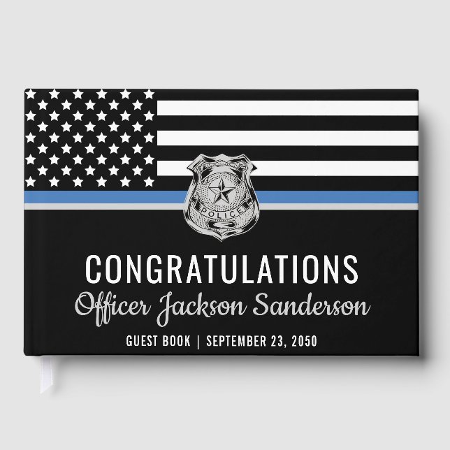 Police Blue Line Flag Congratulations Retirement Guest Book (Front)