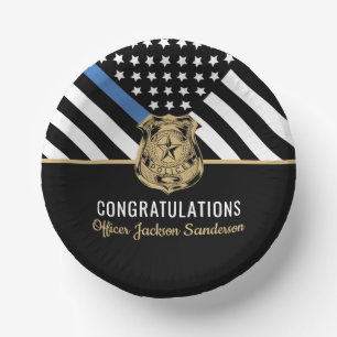 Police Blue Line Flag Congratulations Retirement Paper Plate