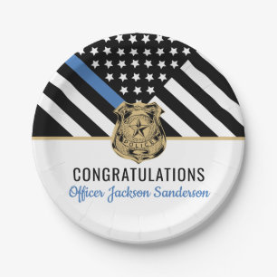 Police Blue Line Flag Congratulations Retirement Paper Plate