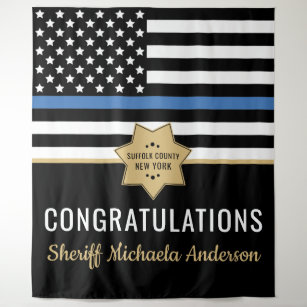 Police Blue Line Flag Congratulations Retirement  Tapestry
