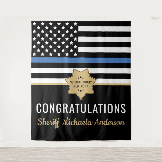 Police Blue Line Flag Congratulations Retirement  Tapestry (Front)