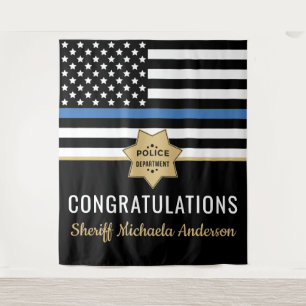 Police Blue Line Flag Congratulations Retirement Tapestry