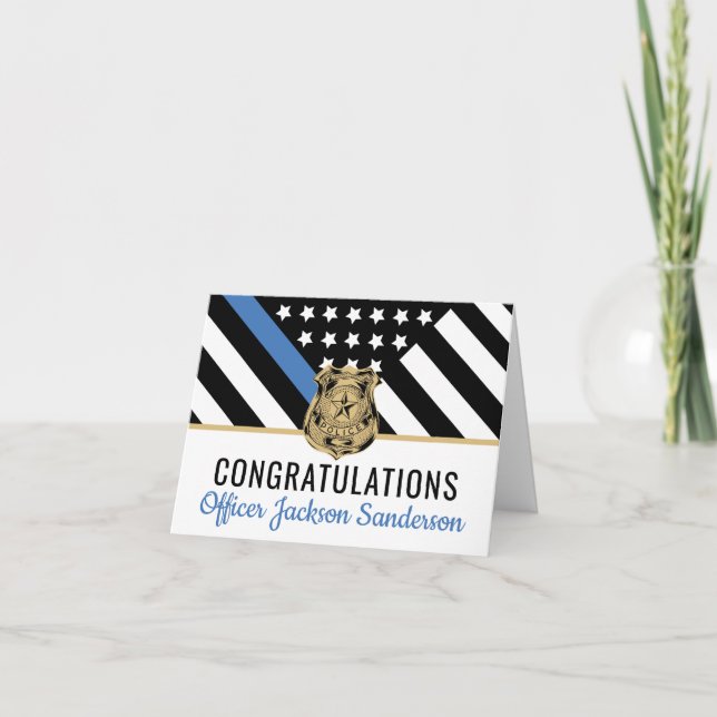 Police Blue Line Flag Congratulations Retirement Thank You Card (Front)