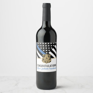Police Blue Line Flag Congratulations Retirement Wine Label