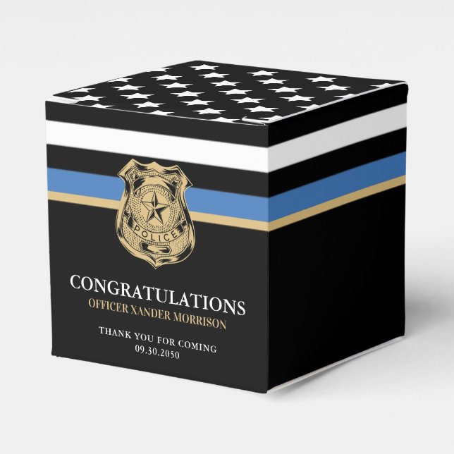Police Blue Line Flag Graduation Congratulations Favor Box (Front Side)