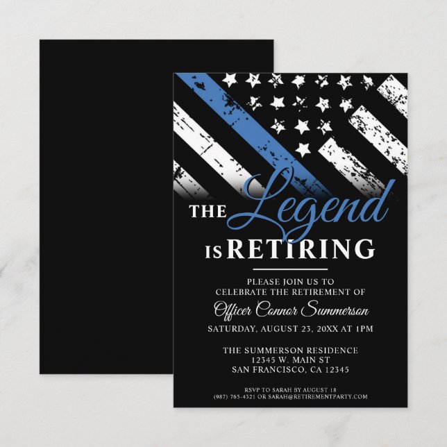 Police Blue Line Law Enforcement Retirement Party Invitation (Front/Back)
