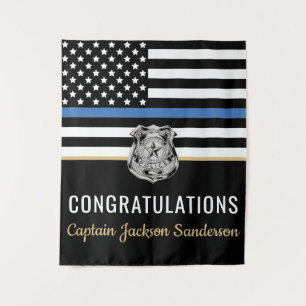 Police Blue Line Retirement Congratulations Party Tapestry