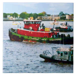 Police boat and Two Tugboats Tile