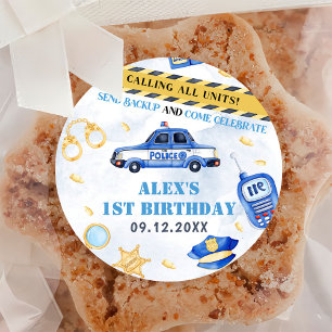 Police Boy 1st Birthday Party Classic Round Sticker