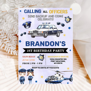 Police Boy 1st Birthday Party Invitation