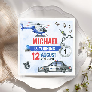 Police Boy 1st Birthday Party Napkin