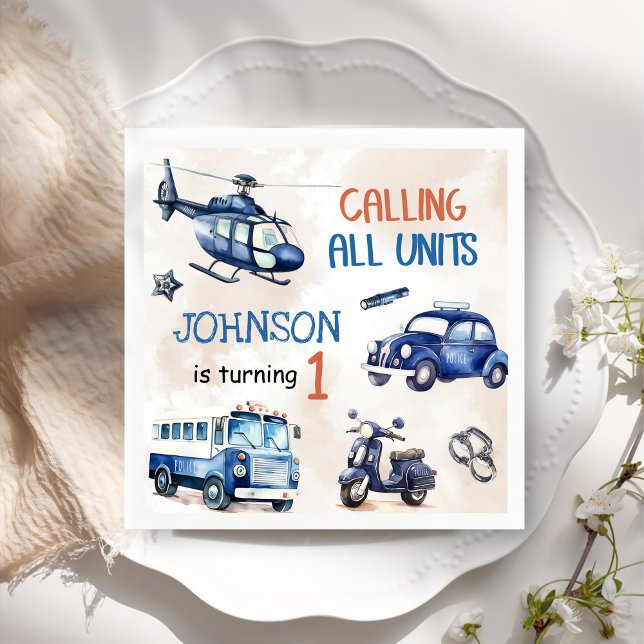 Police Boy 1st Birthday Party Napkin (Creator Uploaded)