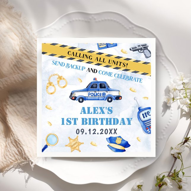 Police Boy 1st Birthday Party Napkin (Creator Uploaded)