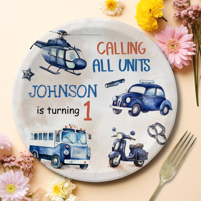 Police Boy 1st Birthday Party Paper Plate (Creator Uploaded)