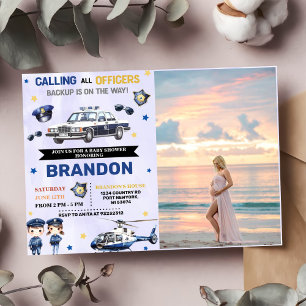 Police Boy 1st Birthday Party Photo Invitation
