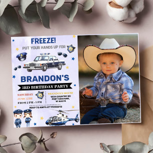 Police Boy 3rd Birthday Party Photo Invitation