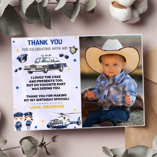 Police Boy Birthday Party  Photo Thank You Card