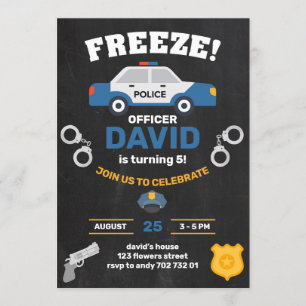 Police Boy Birthday Party Policeman Chalkboard Invitation