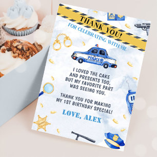 Police Boy Birthday Party Thank You Card