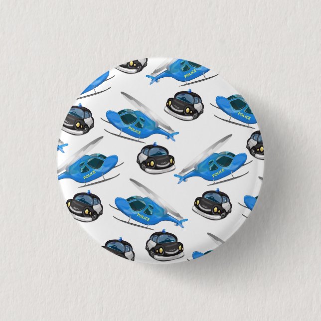 Police Car and helicopter 1 Inch Round Button (Front)