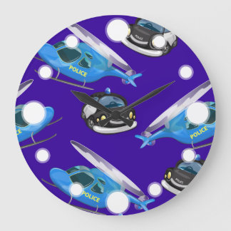 Police Car and helicopter Large Clock