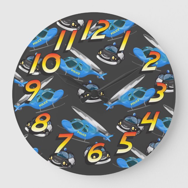 Police Car and helicopter Large Clock (Front)