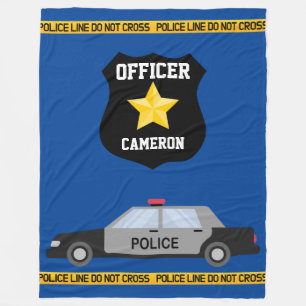 Police Car and Officer Badge with Custom Name Fleece Blanket