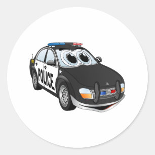 Police Car Cartoon BWB Classic Round Sticker