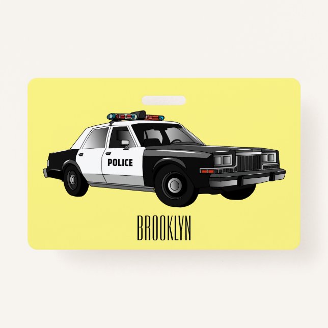 Police car cartoon illustration badge (Front)