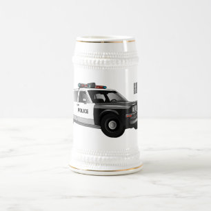 Police car cartoon illustration beer stein