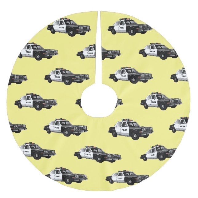 Police car cartoon illustration brushed polyester tree skirt (Front)