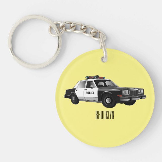 Police car cartoon illustration keychain (Front)