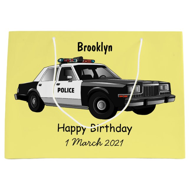 Police car cartoon illustration large gift bag (Front)