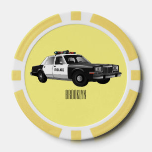 Police car cartoon illustration poker chips
