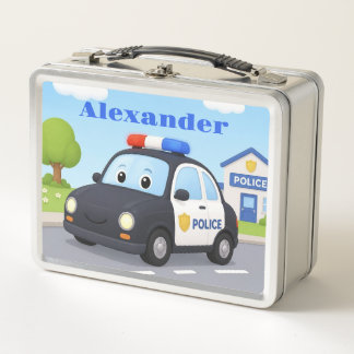 Police Car, Childrens' Silver Metal Lunch Box