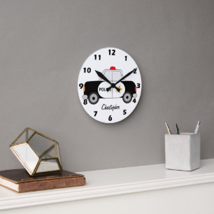 Police Car Design Personalised Round Clock
