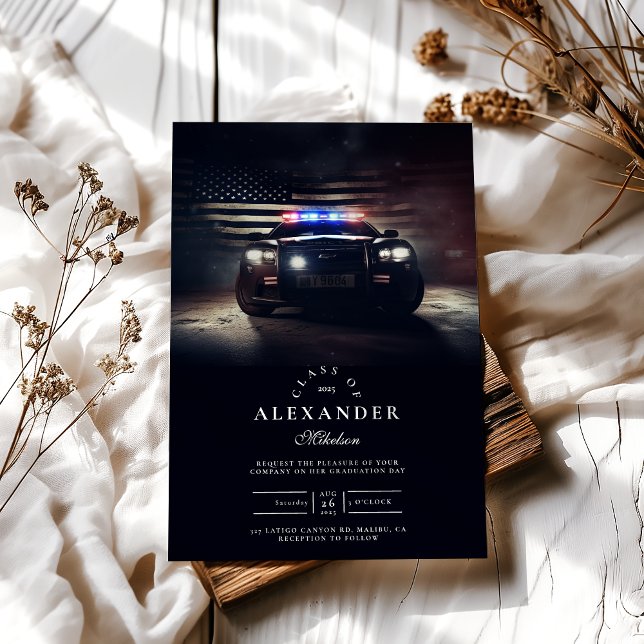 Police Car Lights American Flag Graduation Invitation (Creator Uploaded)