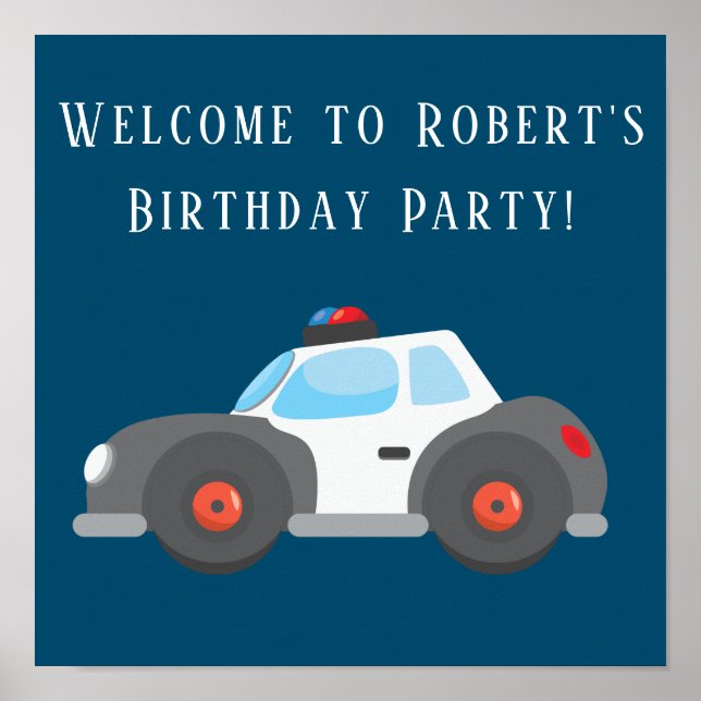 Police Car Navy Blue Birthday Party Poster (Front)