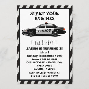 Police Car Siren Boys Blue Birthday Party Invitation