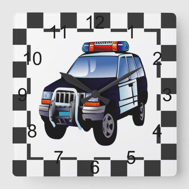 Police Car Square Wall Clock (Front)